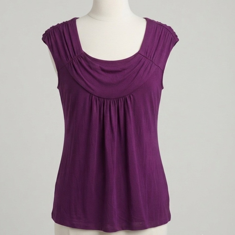 Daisy Fuentes Y2K Style Magenta Rayon Cowl Neck Cap Sleeve Pleated Blouse Top M